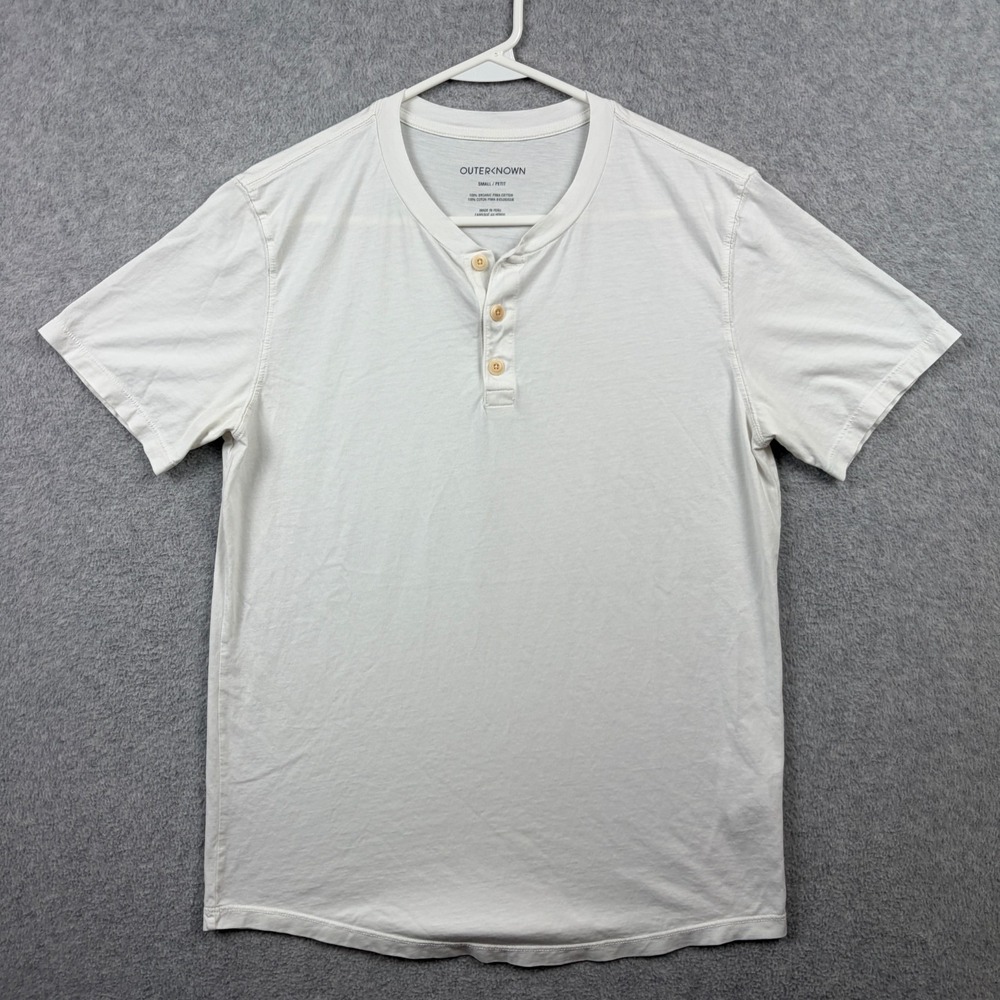 Outerknown T Shirt Mens Small White Organic Cotton Short Sleeve Henley Minimal